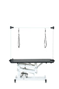 43 Inch Adjustable Heavy Type Hydraulic Pet Dog Grooming Table Upgraded Professional Drying Table Heavy Duty Frame With Adjustable Arm And Noose Black White Carbon Steel