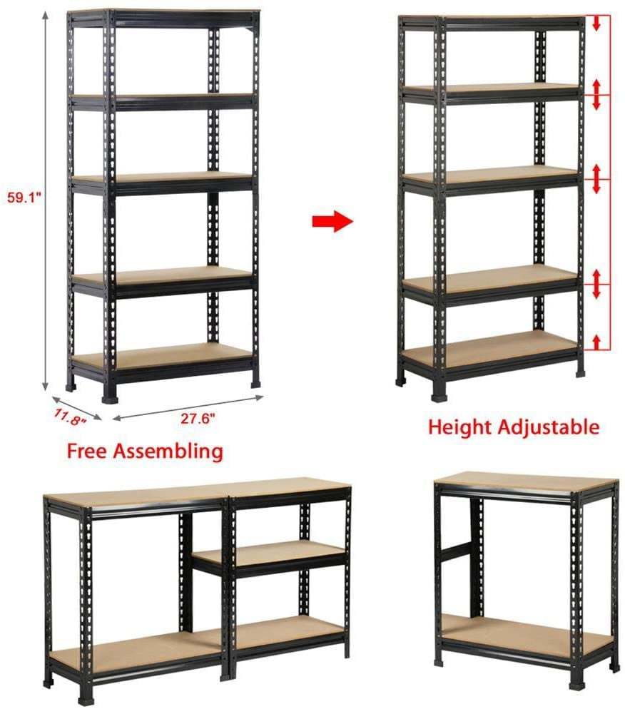 Storage Shelving Unit, 5 Tier Adjustable, Metal -