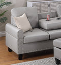 Grey Faux Leather Living Room Furniture 3 Pcs Sectional Sofa Set Laf Sofa Raf Chaise And Storage Ottoman Cup Holder Couch Grey Primary Living Space Contemporary,Modern,Transitional L Shaped Rubberwood Faux Leather 5 Seat