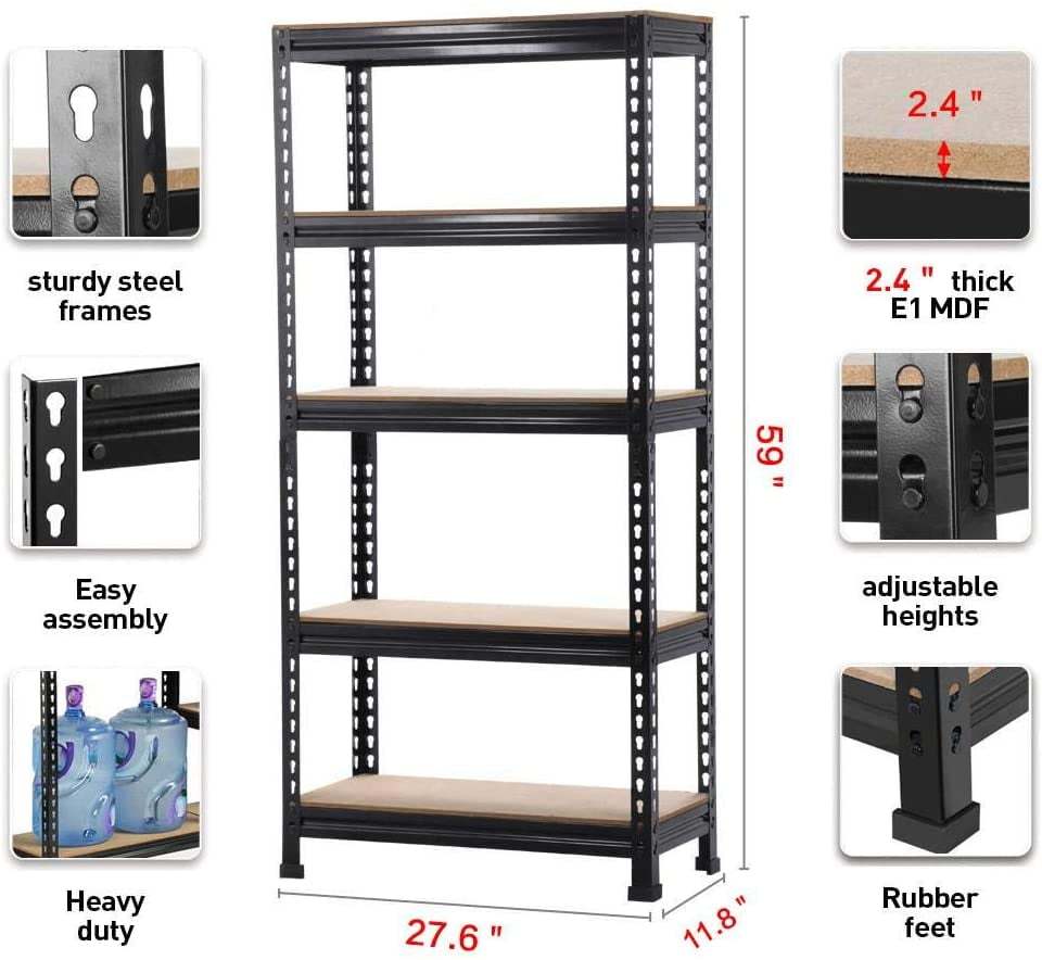 Storage Shelving Unit, 5 Tier Adjustable, Metal -