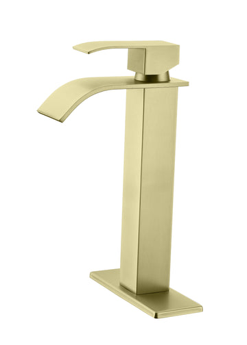 Waterfall Spout Bathroom Faucet,Single Handle Bathroom Vanity Sink Faucet Brushed Gold Stainless Steel