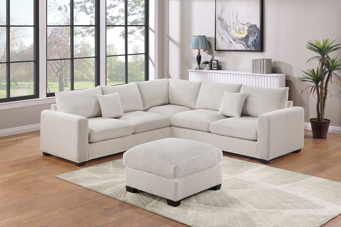 L Sectional Sofa Corduroy Ivory Color Laf And Raf Loveseats Corner Wedge Ottoman 4Pcs Sectional Set Couch Living Room Furniture Ivory Primary Living Space Contemporary,Modern,Transitional L Shaped