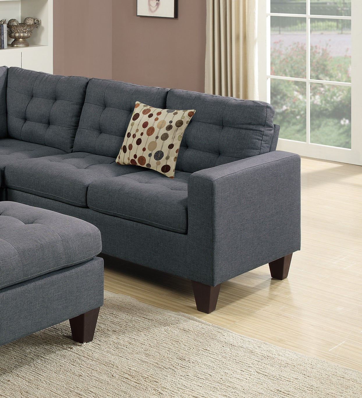 Modular Sectional W Ottoman Blue Grey Polyfiber 4Pcs Sectional Sofa Laf And Raf Loveseat Corner Wedge Ottoman Tufted Cushion Couch Blue Grey Primary Living Space Tufted Back Classic,Contemporary,Modern Modular Rubberwood Fabric 5 Seat