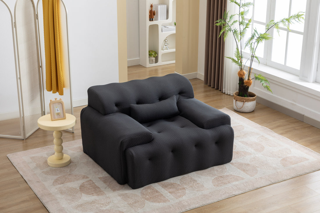 Large Size 1 Seater Sofa, Pure Foam Comfy Sofa Couch, Modern Lounge Sofa For Living Room, Apartment Black Foam Spring