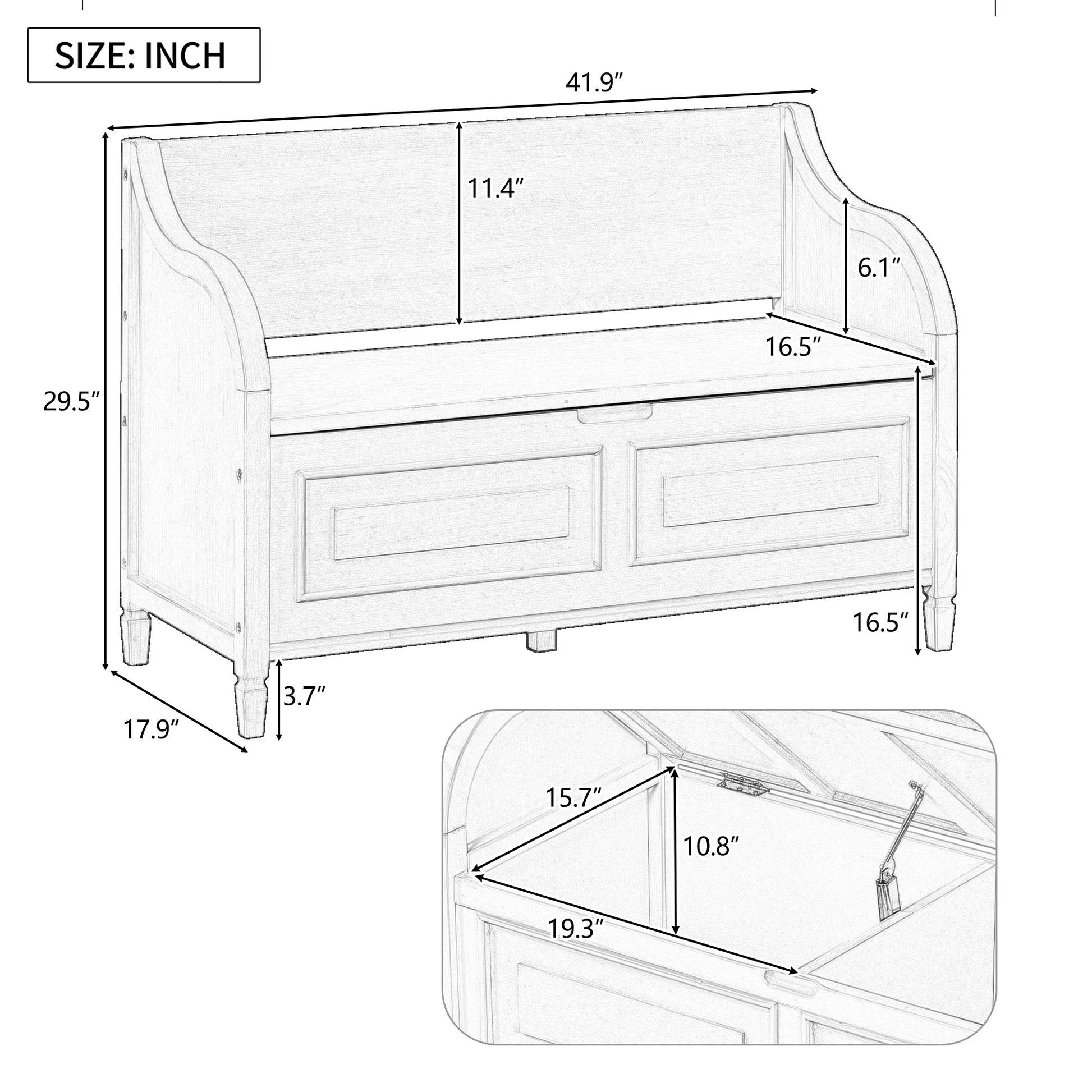 Rustic Style Solid Wood Entryway Multifunctional Storage Bench With Safety Hinge Antique Navy Beige High Back Antique Navy Primary Living Space Beige Mdf