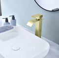 Waterfall Spout Bathroom Faucet,Single Handle Bathroom Vanity Sink Faucet Brushed Gold Stainless Steel