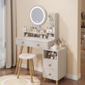 Round Mirror Bedside Cabinet Vanity Table Cushioned Stool, 17