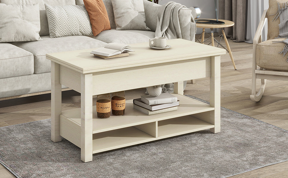 Lift Top Coffee Table, Multi Functional Coffee Table With Open Shelves, Modern Lift Tabletop Dining Table For Living Room, Home Office, Rustic Ivory Ivory Primary Living Space Particle Board