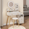 Round Mirror Bedside Cabinet Vanity Table Cushioned Stool, 17