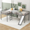 L Shaped Twin Size Loft Bed With Ladder And Slide, Gray Gray Solid Wood Mdf