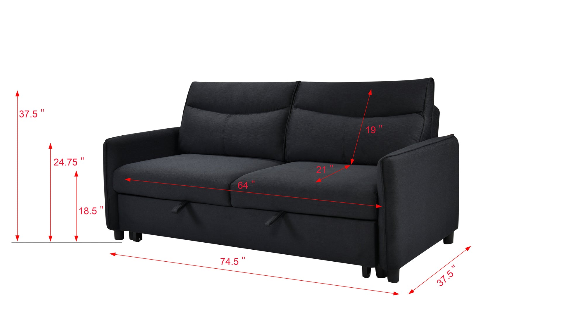 3 In 1 Convertible Sleeper Sofa Bed, Modern Fabric Loveseat Futon Sofa Couch W Pullout Bed, Small Beautiful Seat Lounge Sofa W Reclining Backrest, Furniture For Living Room, Black Black Foam Upholstered