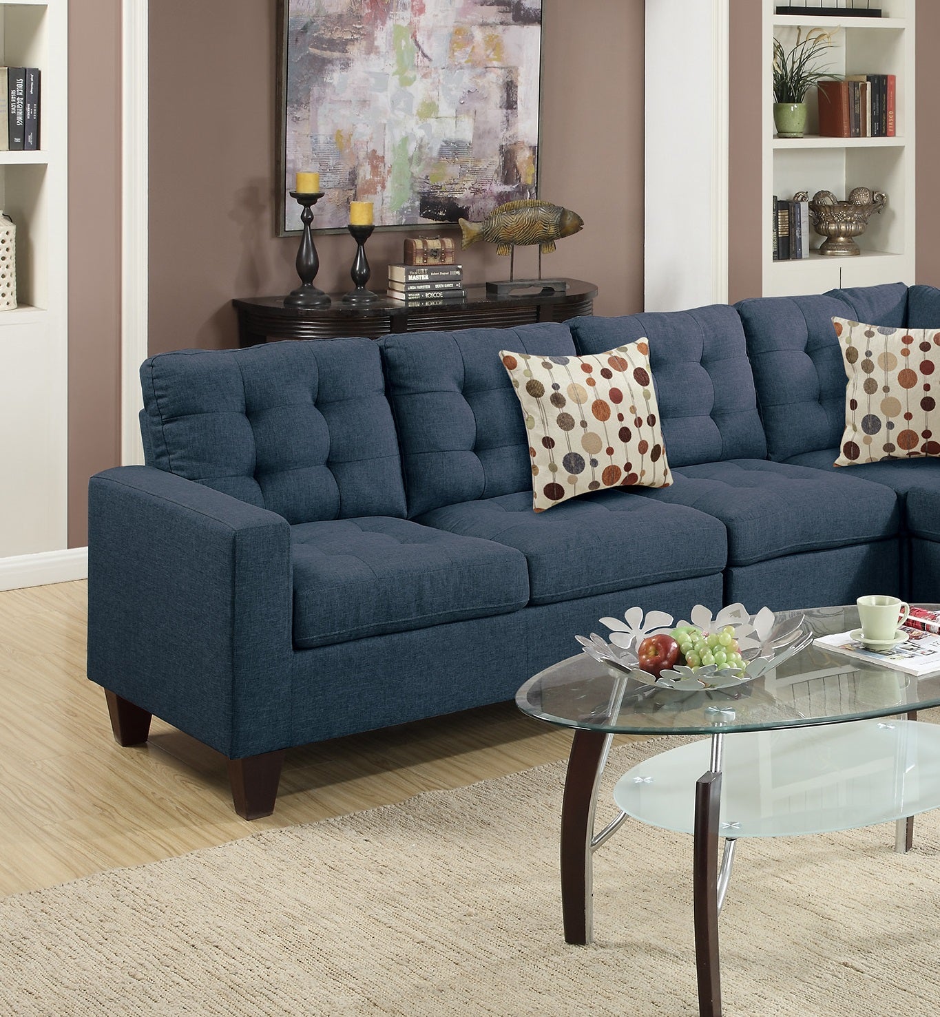 Modular Sectional Navy Polyfiber 4Pcs Sectional Sofa Laf And Raf Loveseats Corner Wedge Armless Chair Tufted Cushion Couch Navy Primary Living Space Tufted Back Classic,Contemporary,Modern Modular Rubberwood Fabric 5 Seat