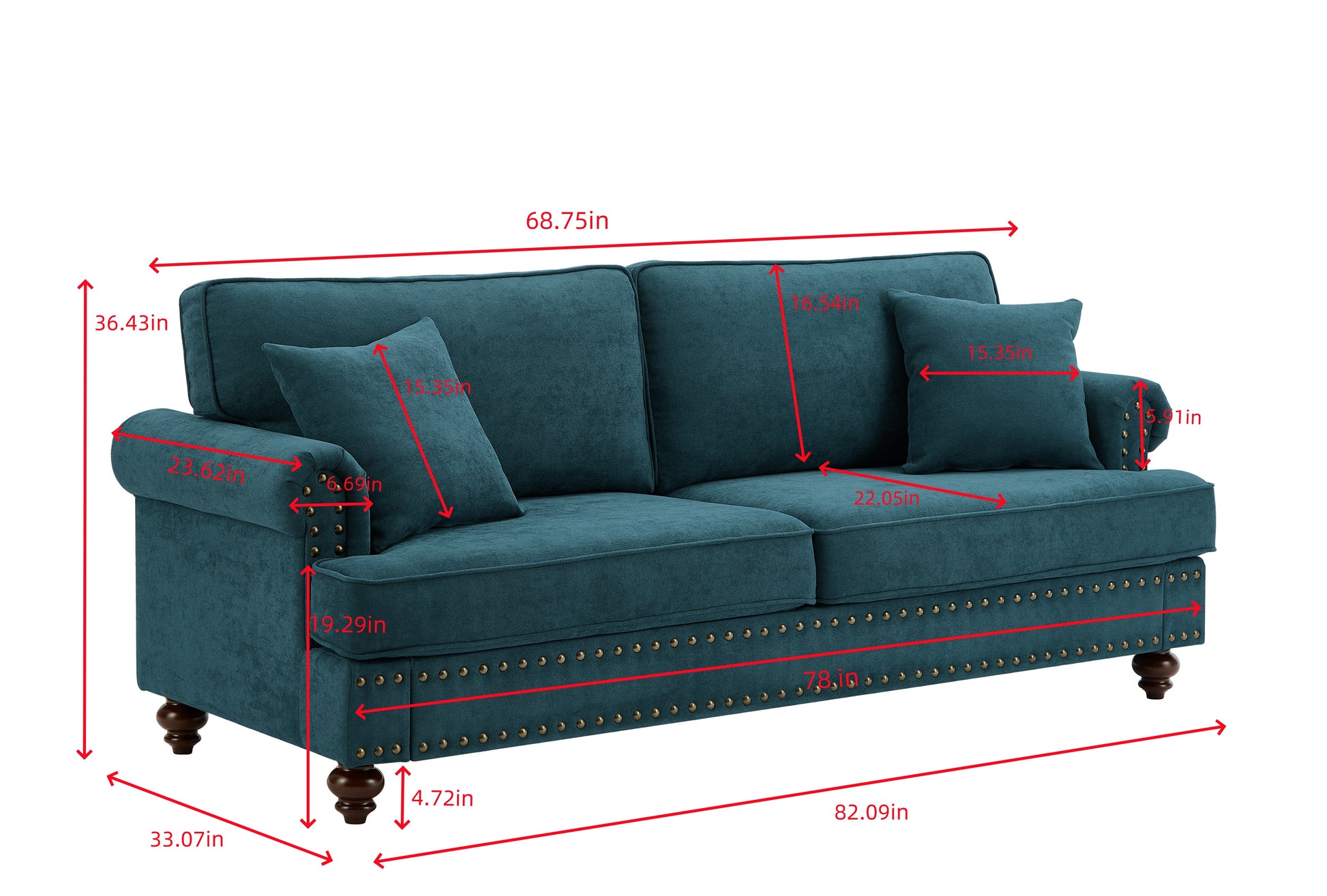 Modern Sofa For Living Room, 82" Green Chenille Sofa Couch, Sectional Beautiful Seat Couch With Brown Legs, Upholstered Sofa For Apartment Bedroom Home Office Lake Green Wood Dining Room Soft