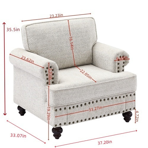 Chenille Modern Upholstered Sofas 1 Seater Couches With Nails And Armrests White White Primary Living Space American Design Polyester Chenille