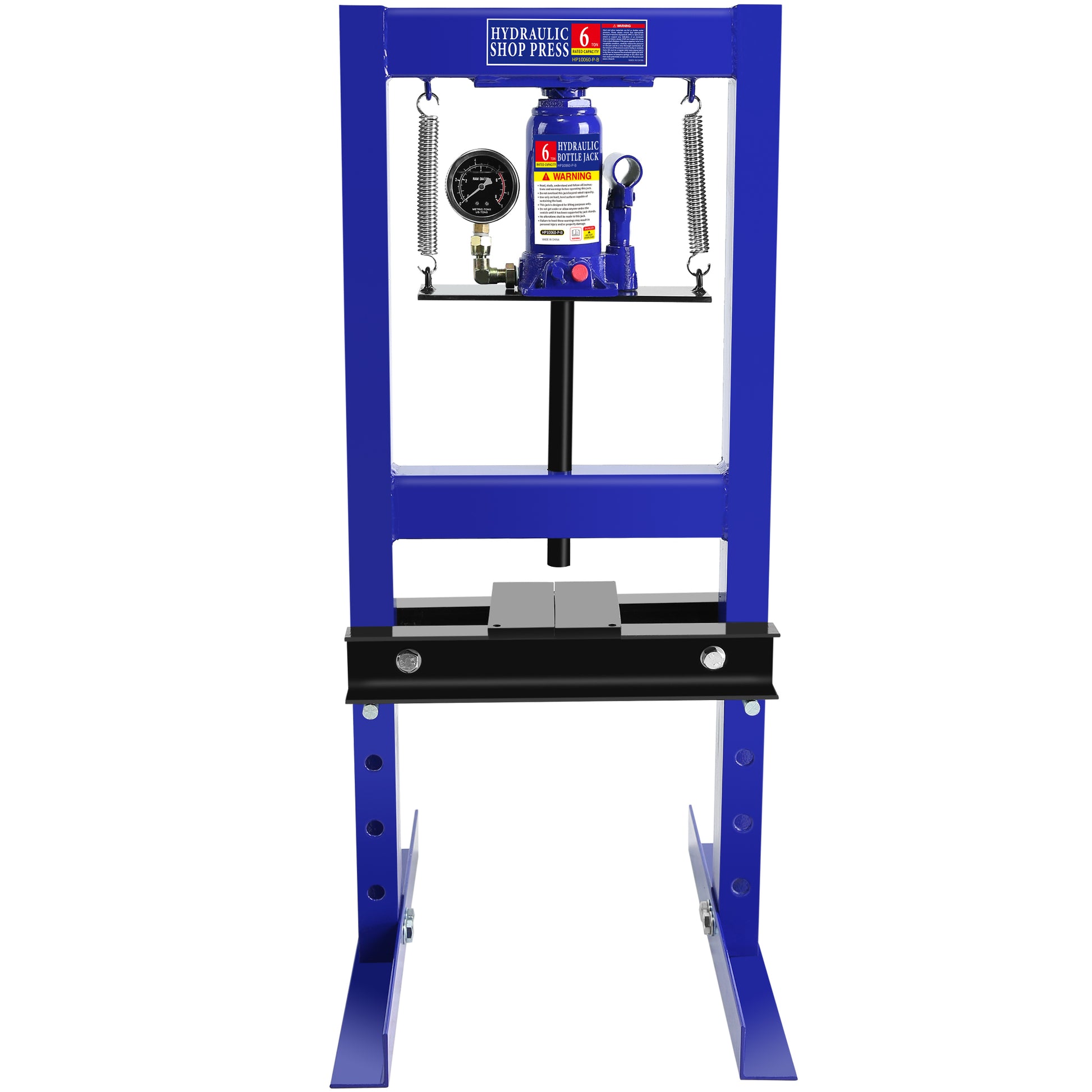 Steel H Frame Hydraulic Garage Shop Floor Press With Stamping Plates, With Pressure Gauge,6 Ton Capacity, Blue Blue Steel