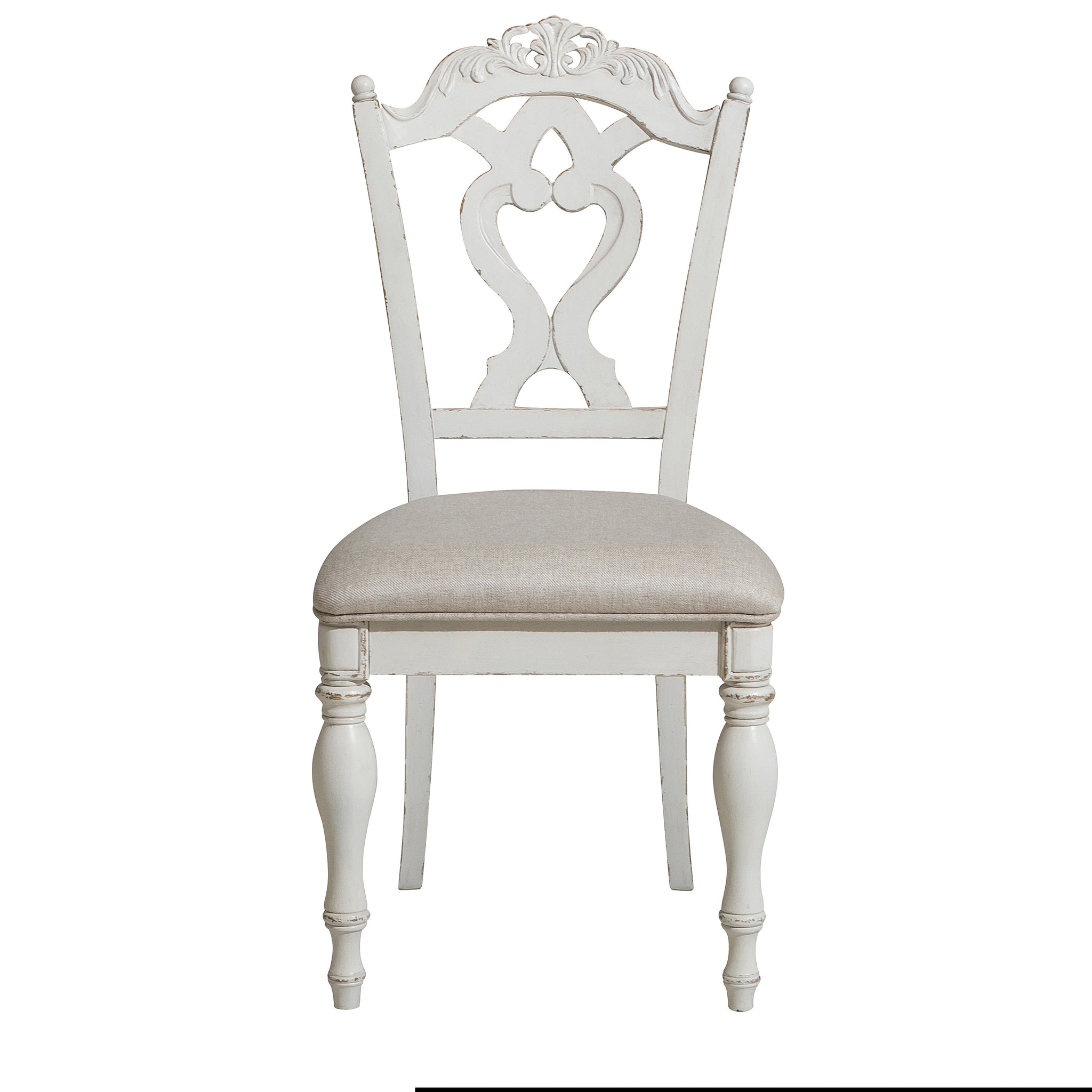 Victorian Style Antique White Desk Chair 1Pc Upholstered Cushioned Seat Traditional Craving Wooden Funiture Antique White Traditional,Victorian Side Chair Solid Wood