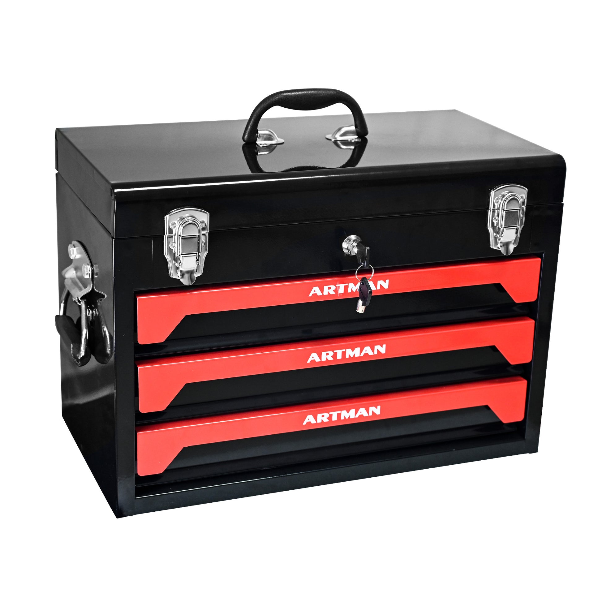 3 Drawers Tool Box - Black Red Steel
