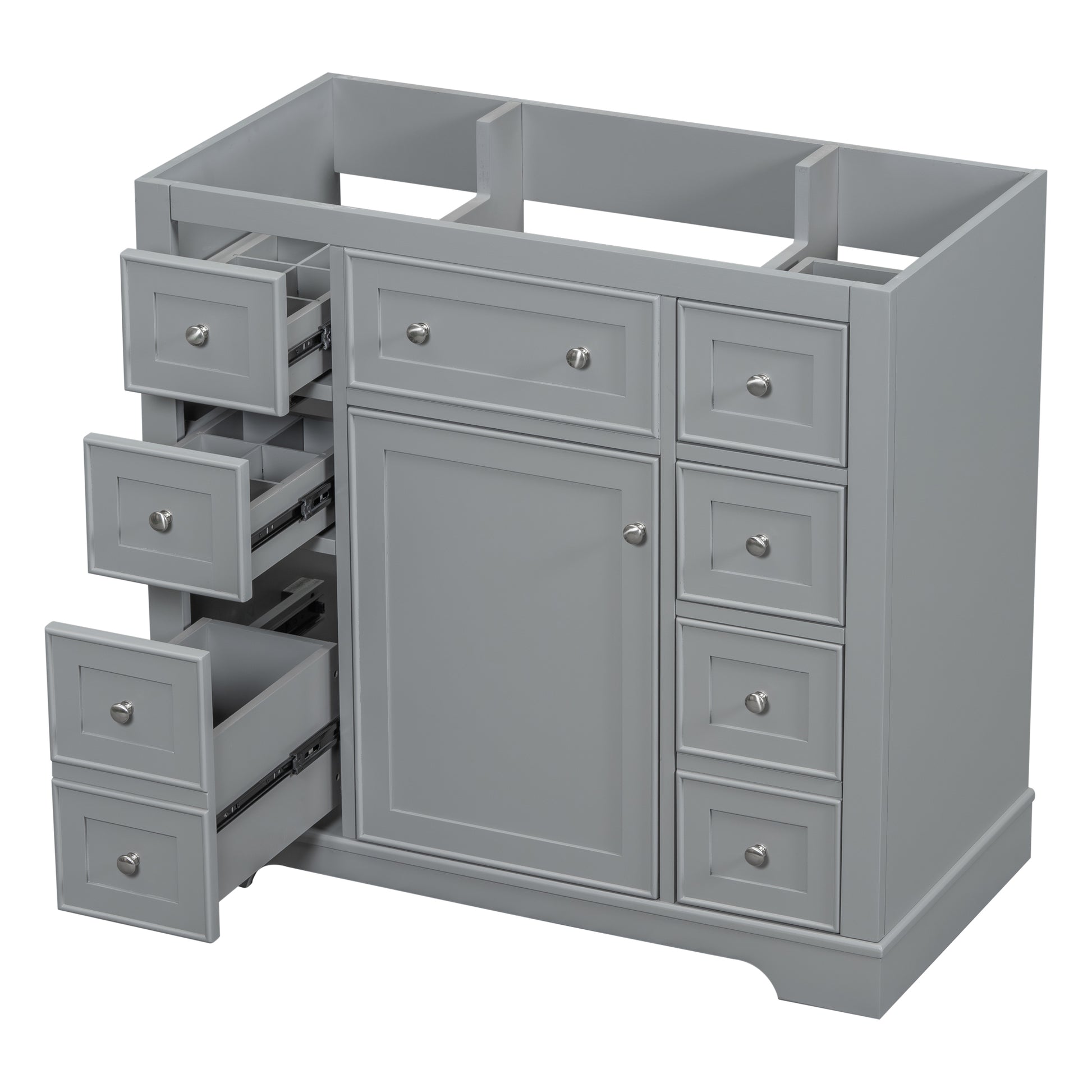 36" Bathroom Vanity Without Sink, Cabinet Base Only, One Cabinet And Six Drawers, Grey Grey Solid Wood Mdf