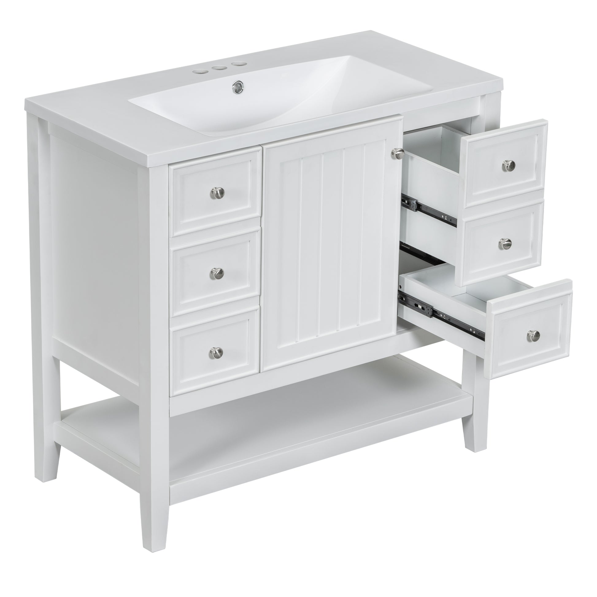 36" Bathroom Vanity With Sink Combo, One Cabinet And Three Drawers, Solid Wood And Mdf Board, White White Solid Wood Mdf