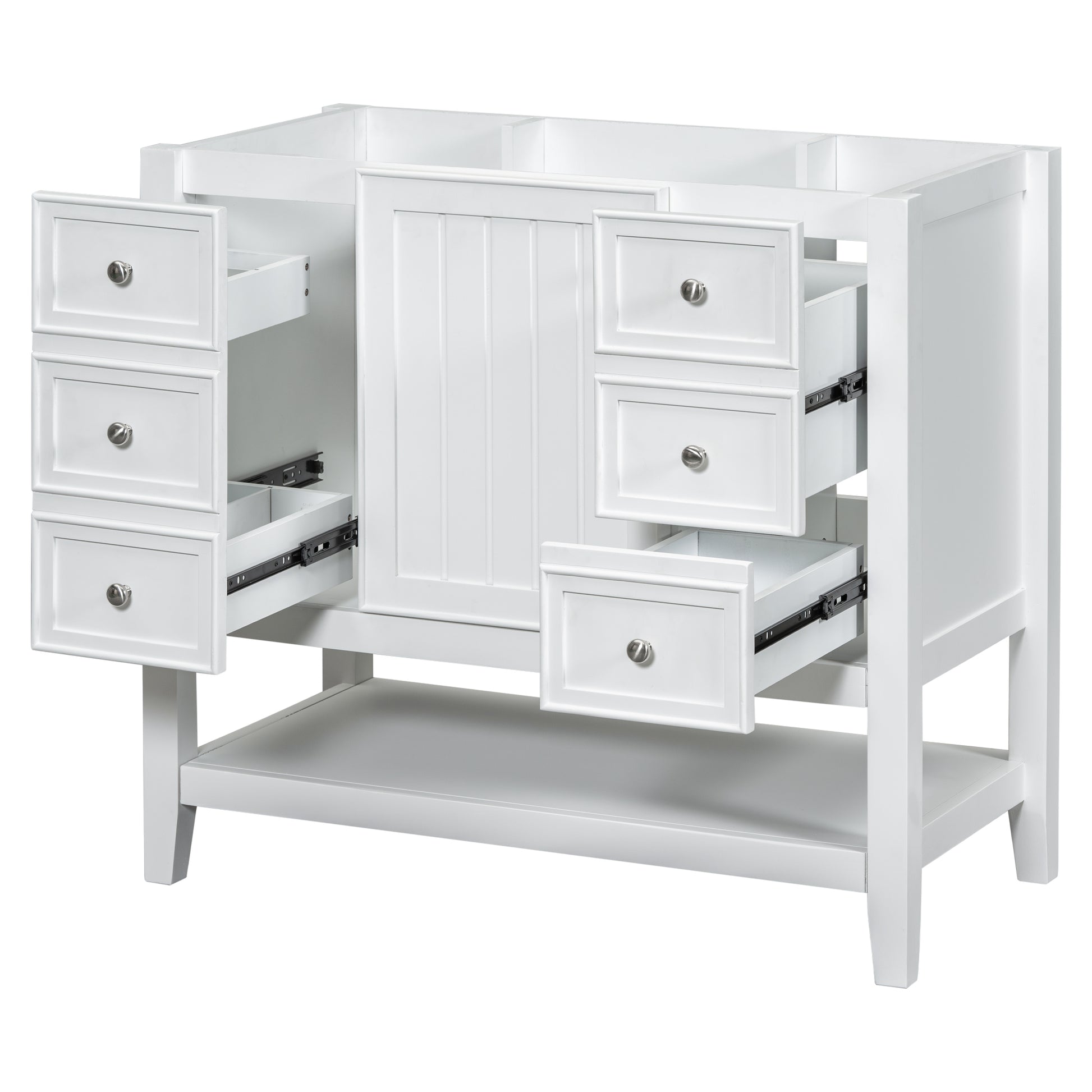 36" Bathroom Vanity Without Sink, Cabinet Base Only, One Cabinet And Three Drawers, White White Solid Wood Mdf