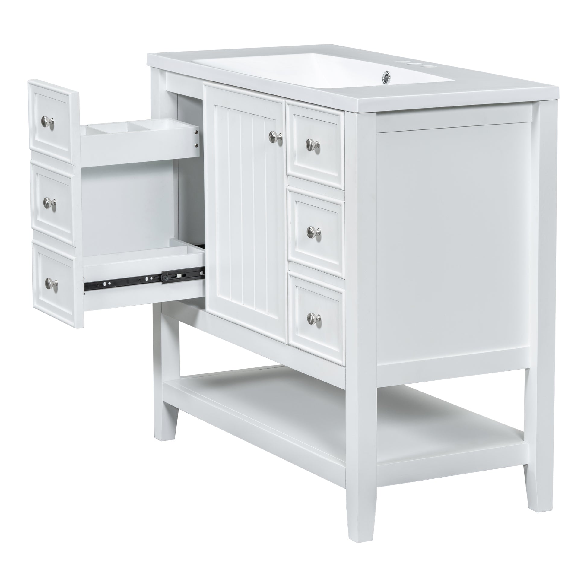 36" Bathroom Vanity With Sink Combo, One Cabinet And Three Drawers, Solid Wood And Mdf Board, White White Solid Wood Mdf