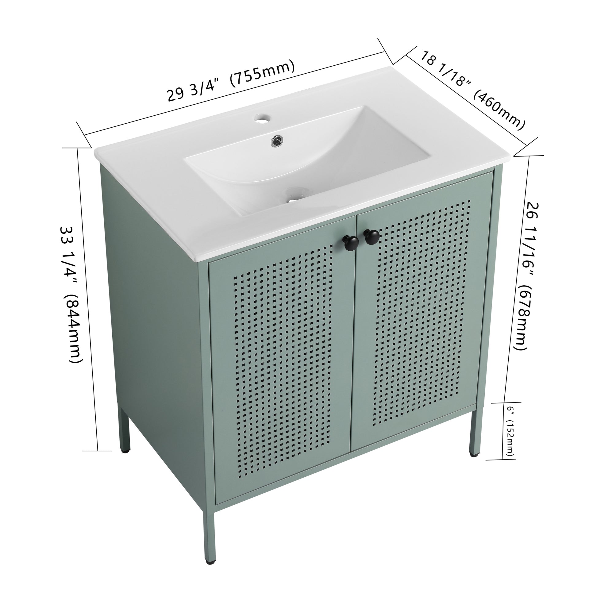 30 Inch Freestanding Bathroom Vanity With Ceramic SInk mint green-2-bathroom-freestanding-modern-steel