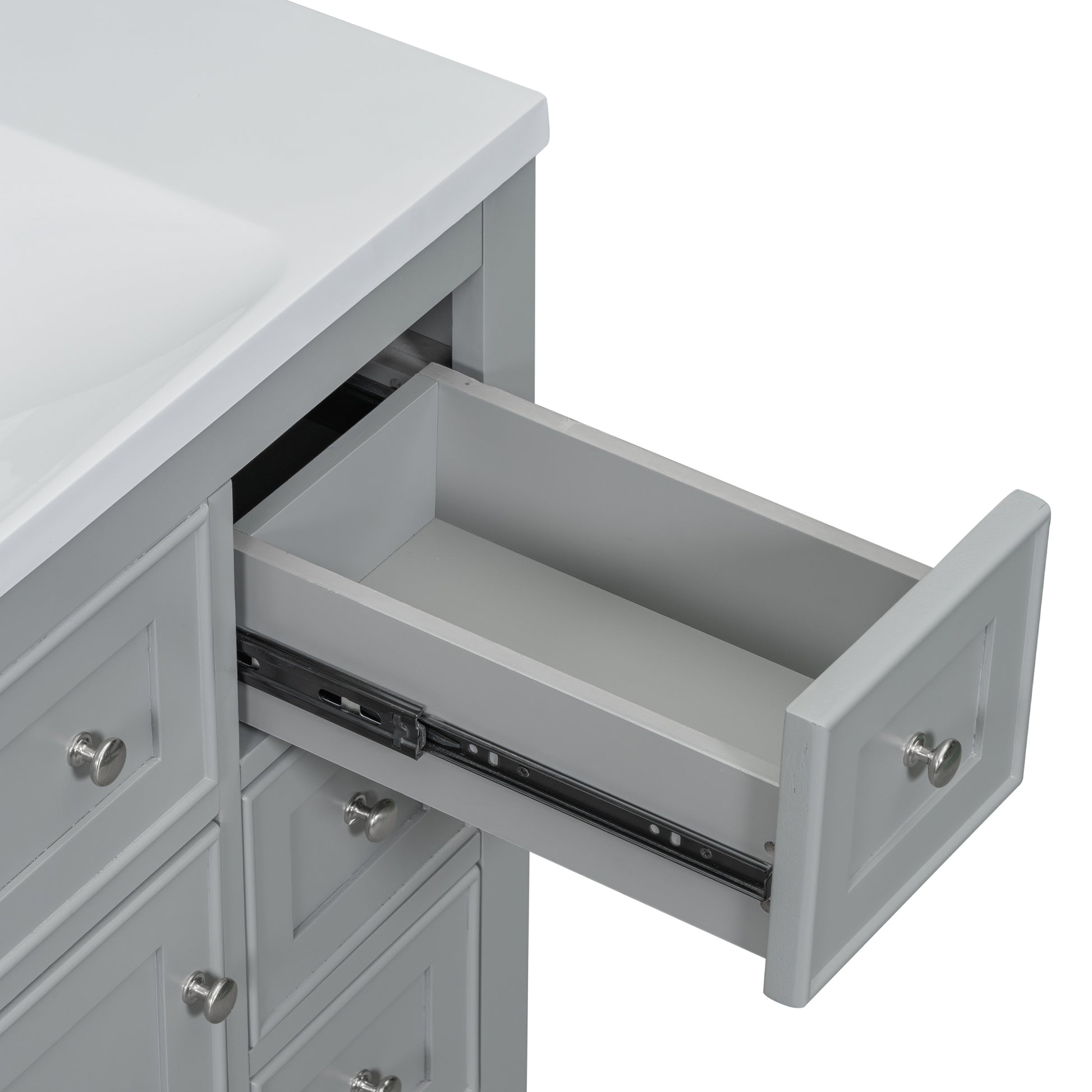 36" Bathroom Vanity With Sink Combo, One Cabinet And Six Drawers, Solid Wood And Mdf Board, Grey Grey Solid Wood Mdf