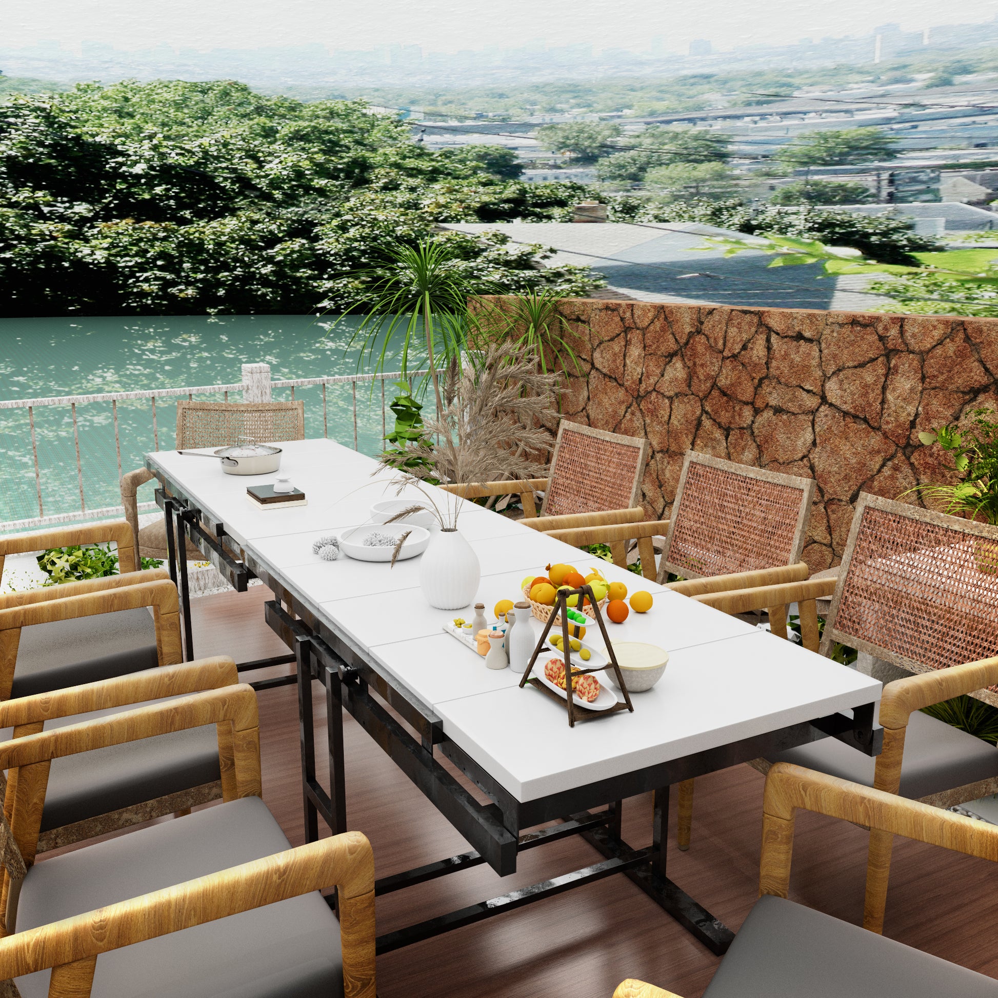 Solid Mahogany Wood Multifunction Convertible Dining Table,Free Switch Space Saving Table Shelf For Home And Studio, White Finish White Solid Wood