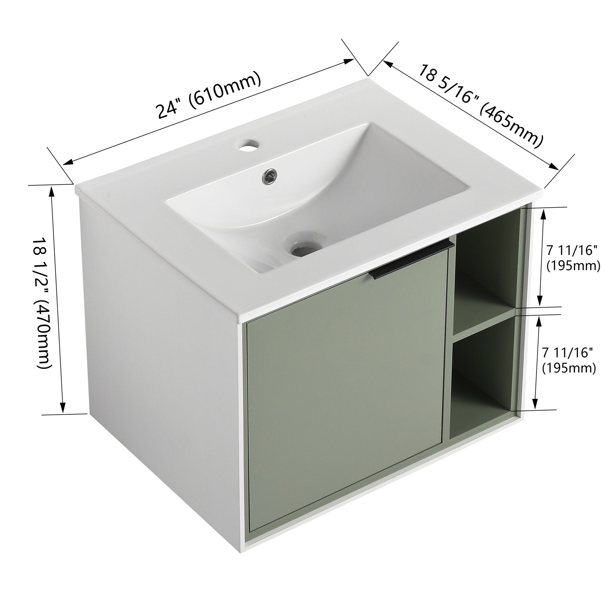 24'' Floating Wall Mounted Bathroom Vanity with green-1-2-soft close doors-bathroom-wall