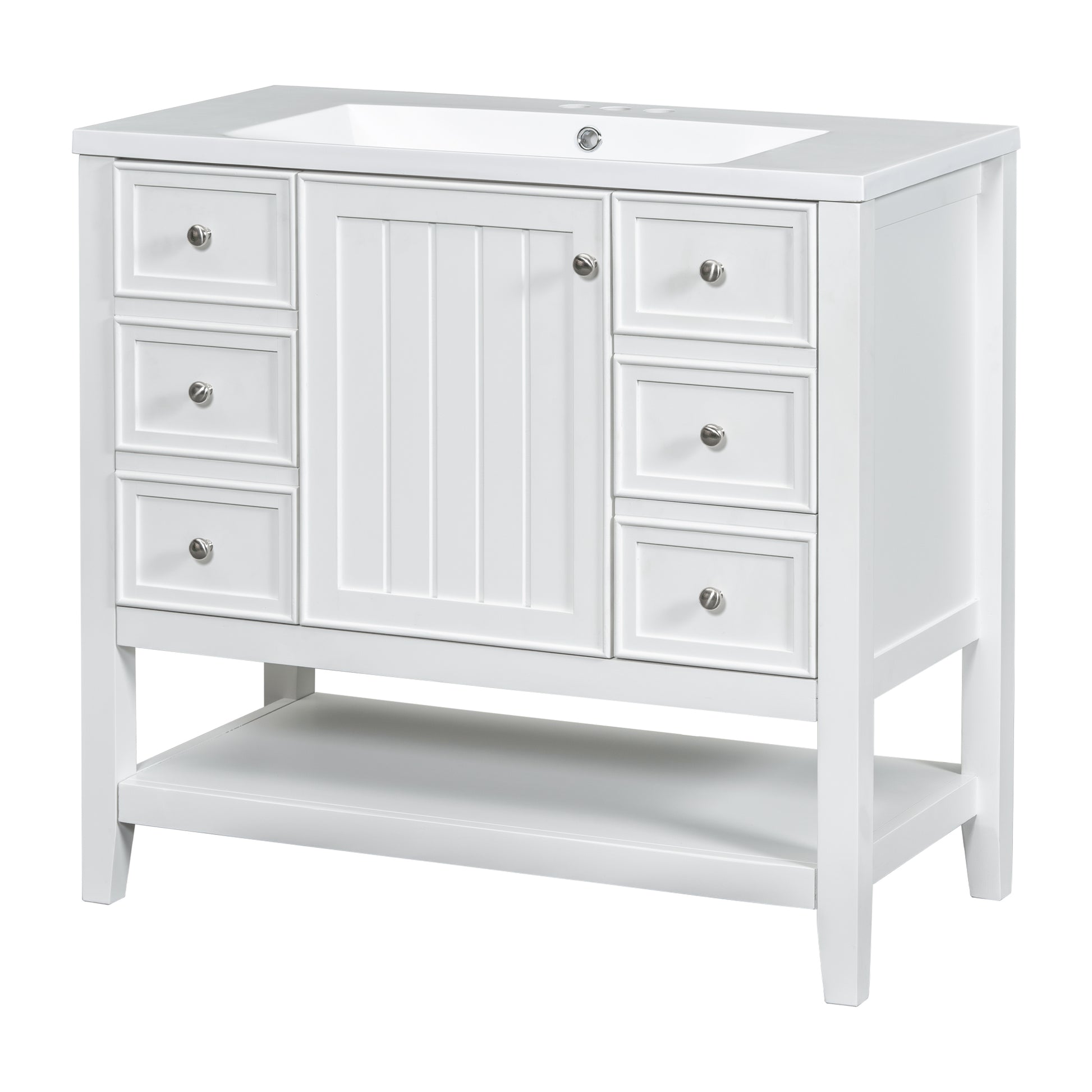 36" Bathroom Vanity With Sink Combo, One Cabinet And Three Drawers, Solid Wood And Mdf Board, White White Solid Wood Mdf