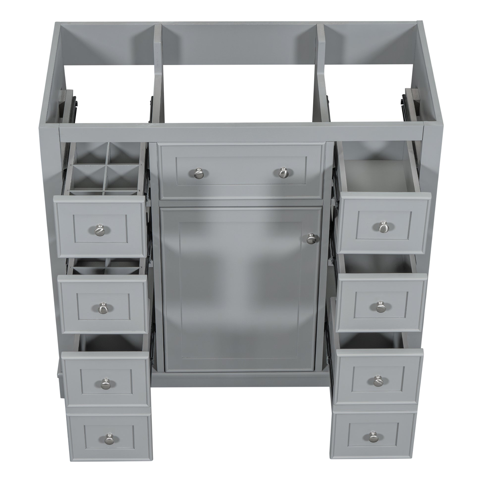 36" Bathroom Vanity Without Sink, Cabinet Base Only, One Cabinet And Six Drawers, Grey Grey Solid Wood Mdf