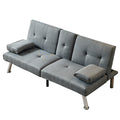 Linen Fabric Modern Sofa Bed Futon Couch Bed Folding Recliner Sleeper Reversible Loveseat Convertible Daybed, 2 Cup Holders, 3 Angles, Removable Armrests, Gray Grey Linen