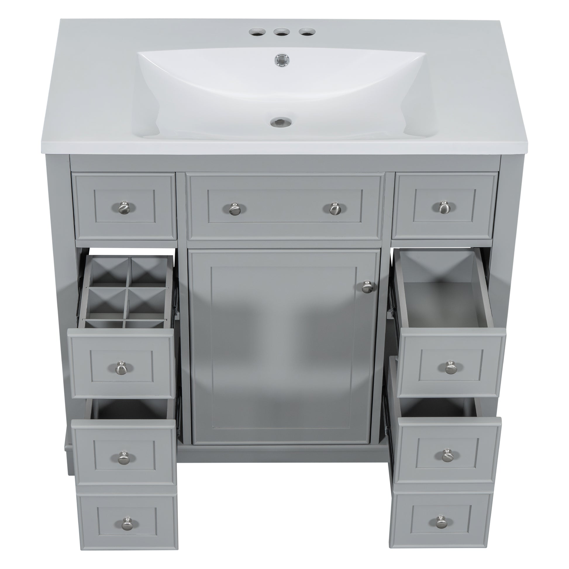 36" Bathroom Vanity With Sink Combo, One Cabinet And Six Drawers, Solid Wood And Mdf Board, Grey Old Sku:Sy999404Aae Grey Solid Wood Mdf