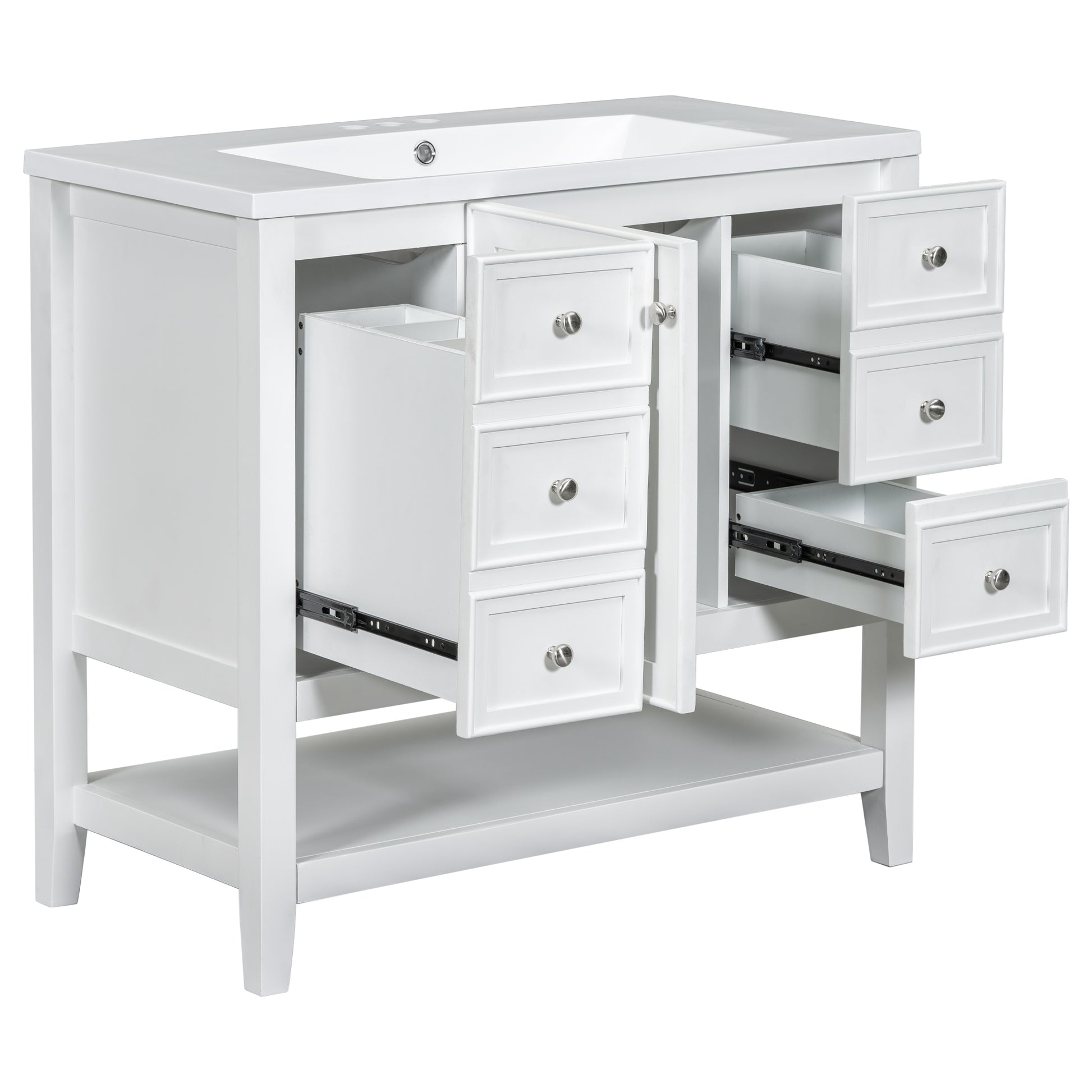 36" Bathroom Vanity With Sink Combo, One Cabinet And Three Drawers, Solid Wood And Mdf Board, White White Solid Wood Mdf