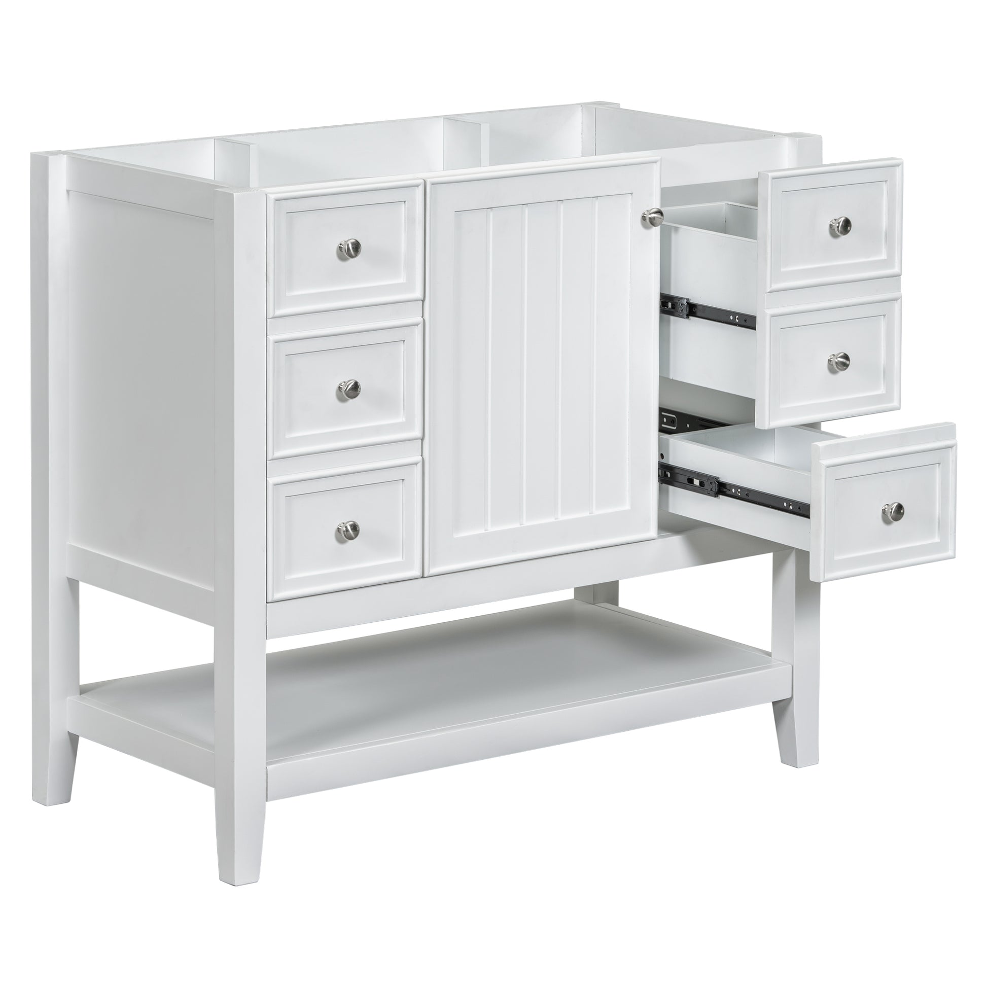 36" Bathroom Vanity Without Sink, Cabinet Base Only, One Cabinet And Three Drawers, White White Solid Wood Mdf