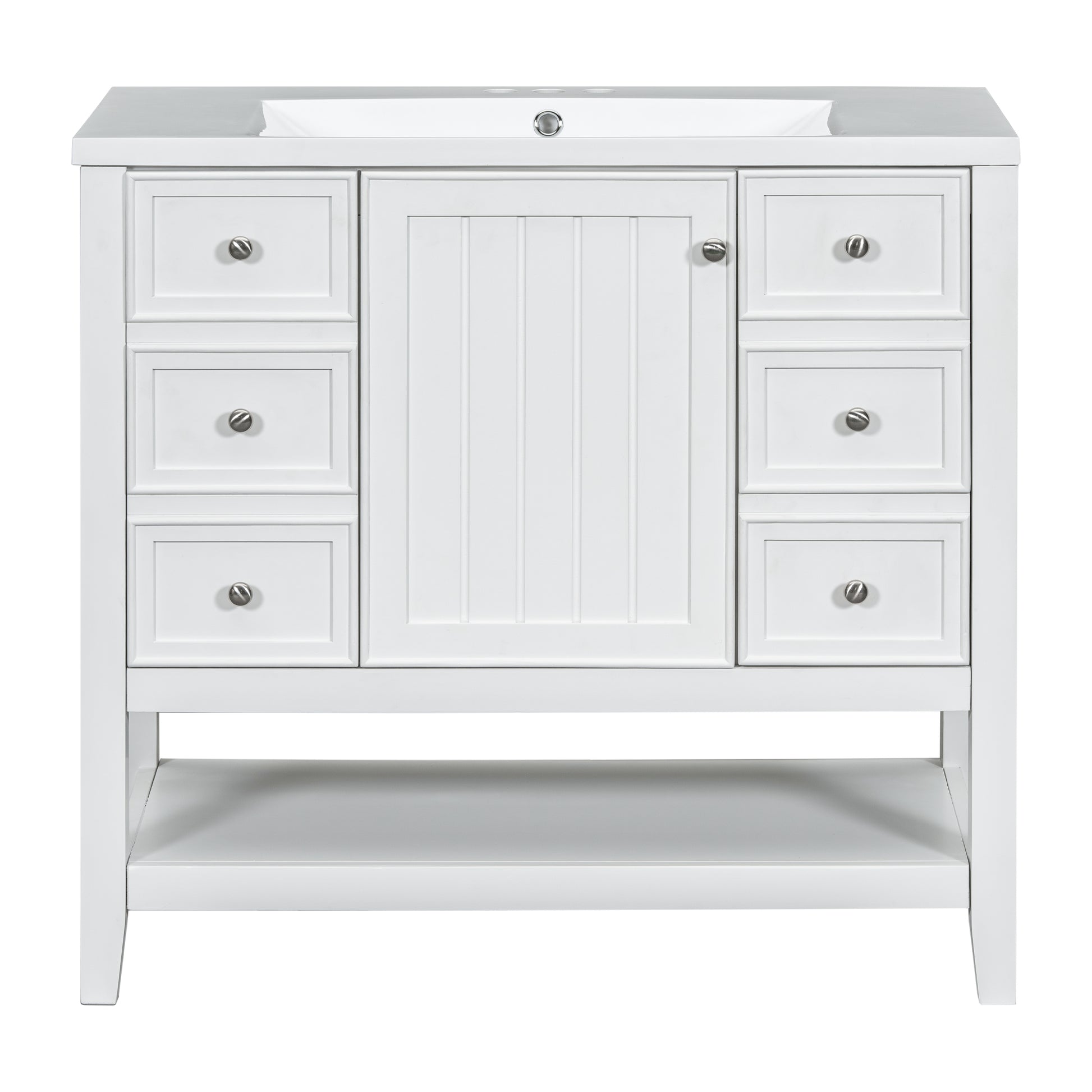 36" Bathroom Vanity With Sink Combo, One Cabinet And Three Drawers, Solid Wood And Mdf Board, White White Solid Wood Mdf