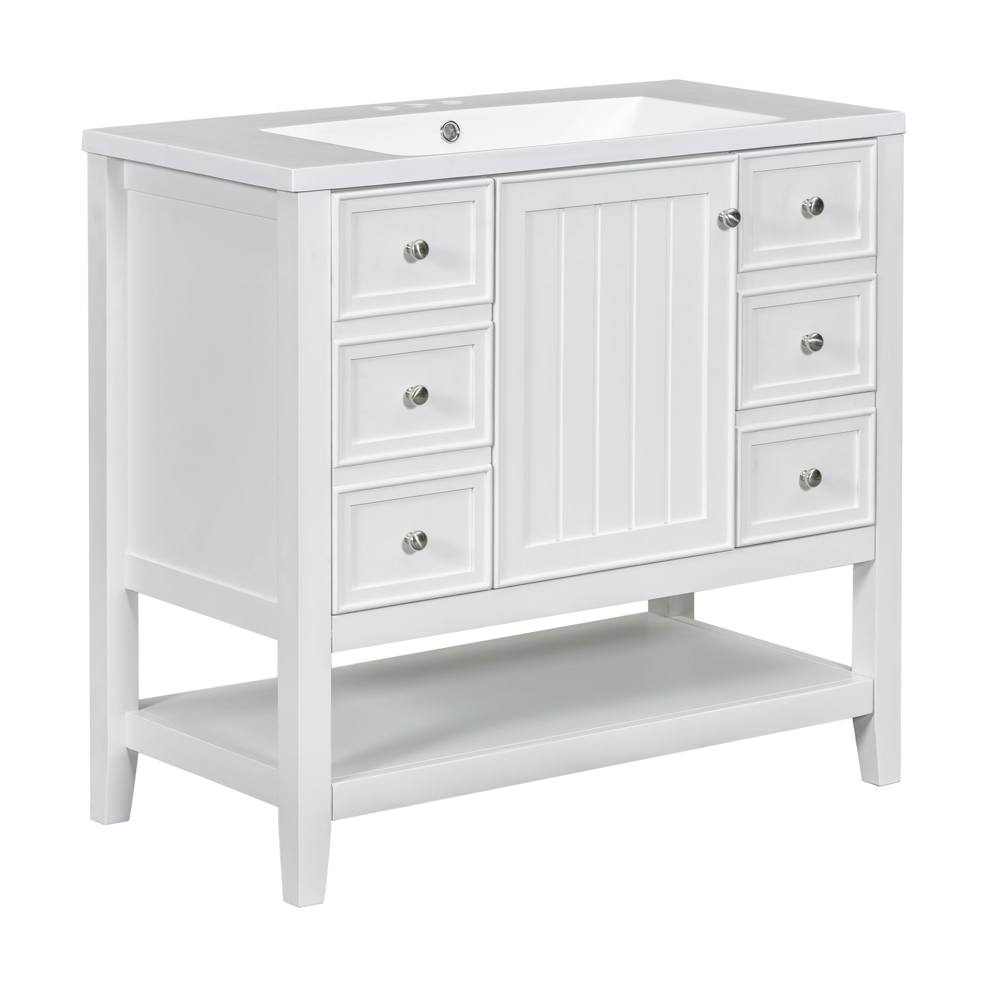 36" Bathroom Vanity With Sink Combo, One Cabinet And Three Drawers, Solid Wood And Mdf Board, White Old Sku:Sy999505Aak White Solid Wood Mdf