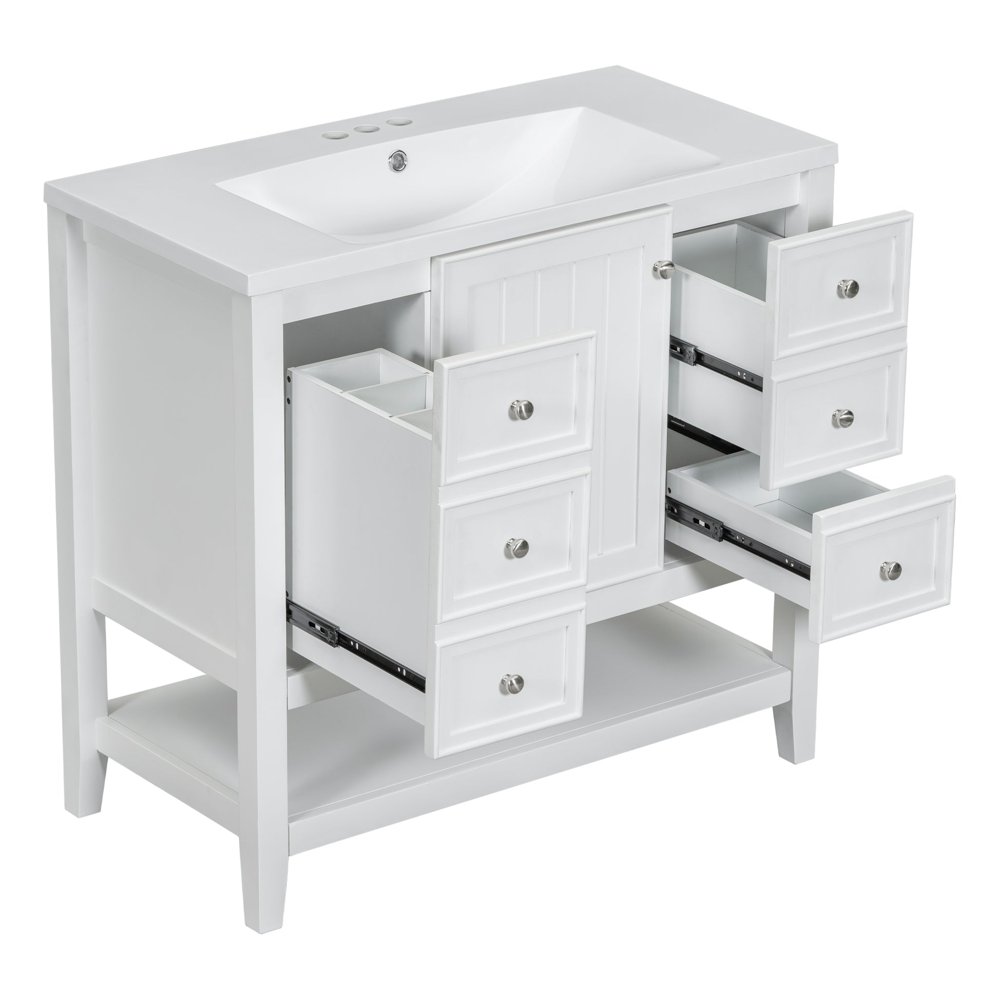 36" Bathroom Vanity With Sink Combo, One Cabinet And Three Drawers, Solid Wood And Mdf Board, White White Solid Wood Mdf