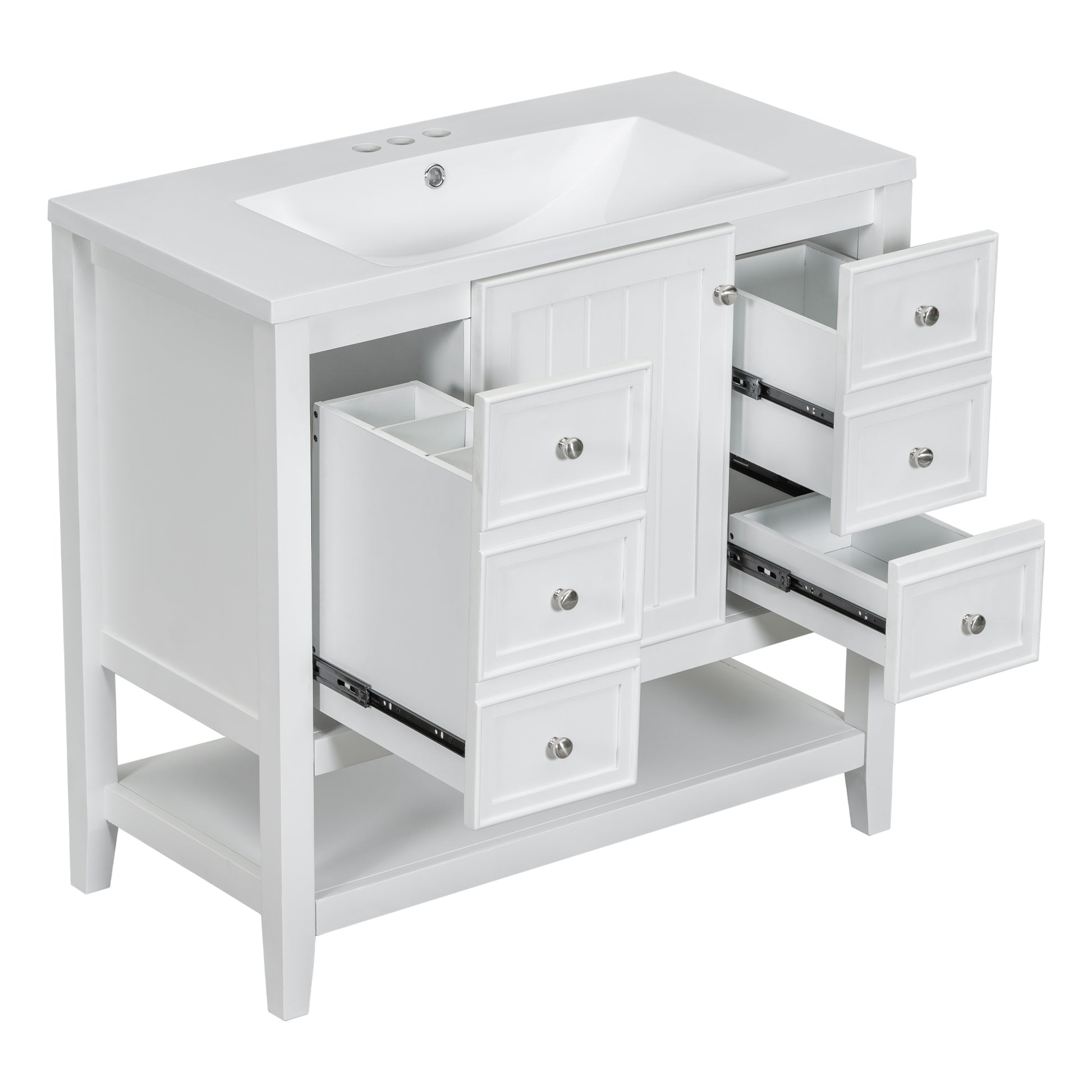 36" Bathroom Vanity With Sink Combo, One Cabinet And Three Drawers, Solid Wood And Mdf Board, White Old Sku:Sy999505Aak White Solid Wood Mdf