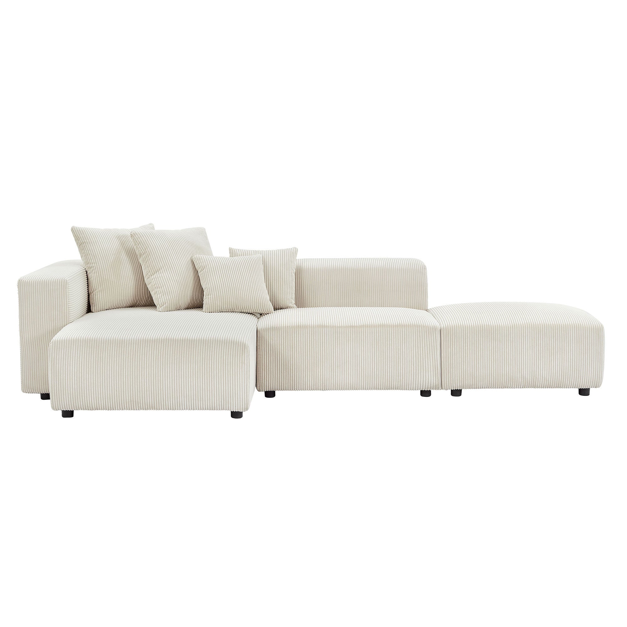 Soft Corduroy Sectional Modular Sofa Set, Small L beige-fabric