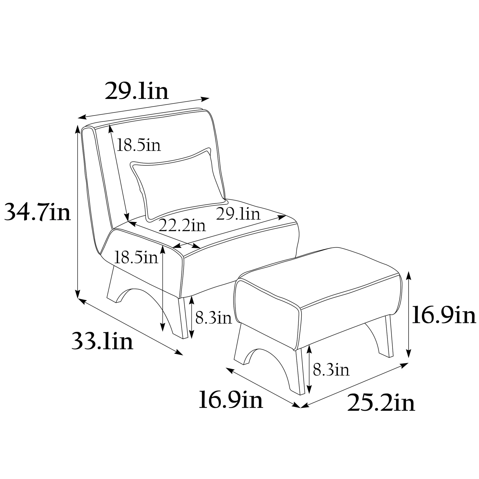 29.13" Wide Accent Chair With Ottoman Lounge Armless Chair Upholstered Reading Chair Single Sofa With Nature Wooden Leg And Throw Pillow For Living Room Bedroom Dorm Room Office, Beige Corduroy Beige Corduroy