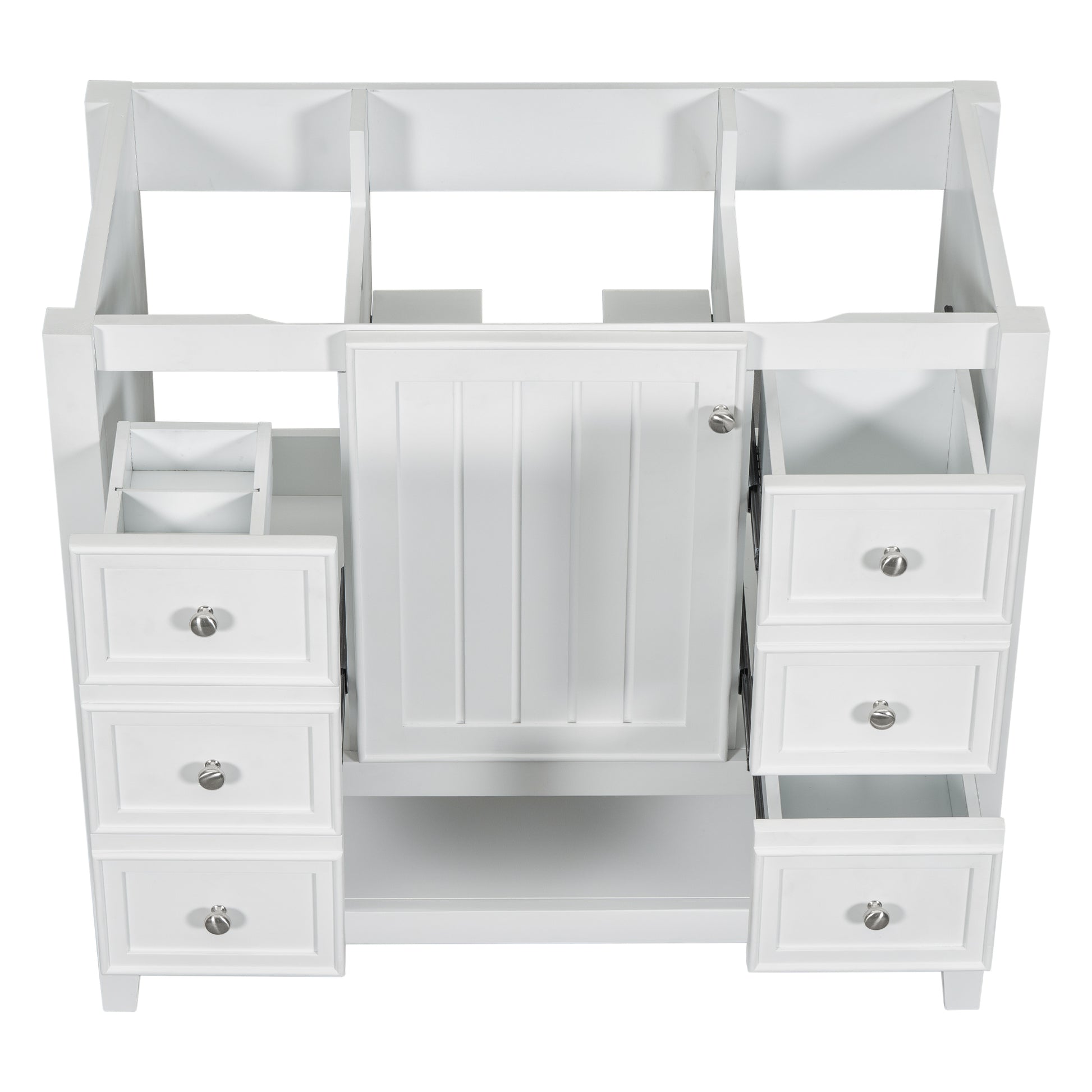 36" Bathroom Vanity Without Sink, Cabinet Base Only, One Cabinet And Three Drawers, White White Solid Wood Mdf