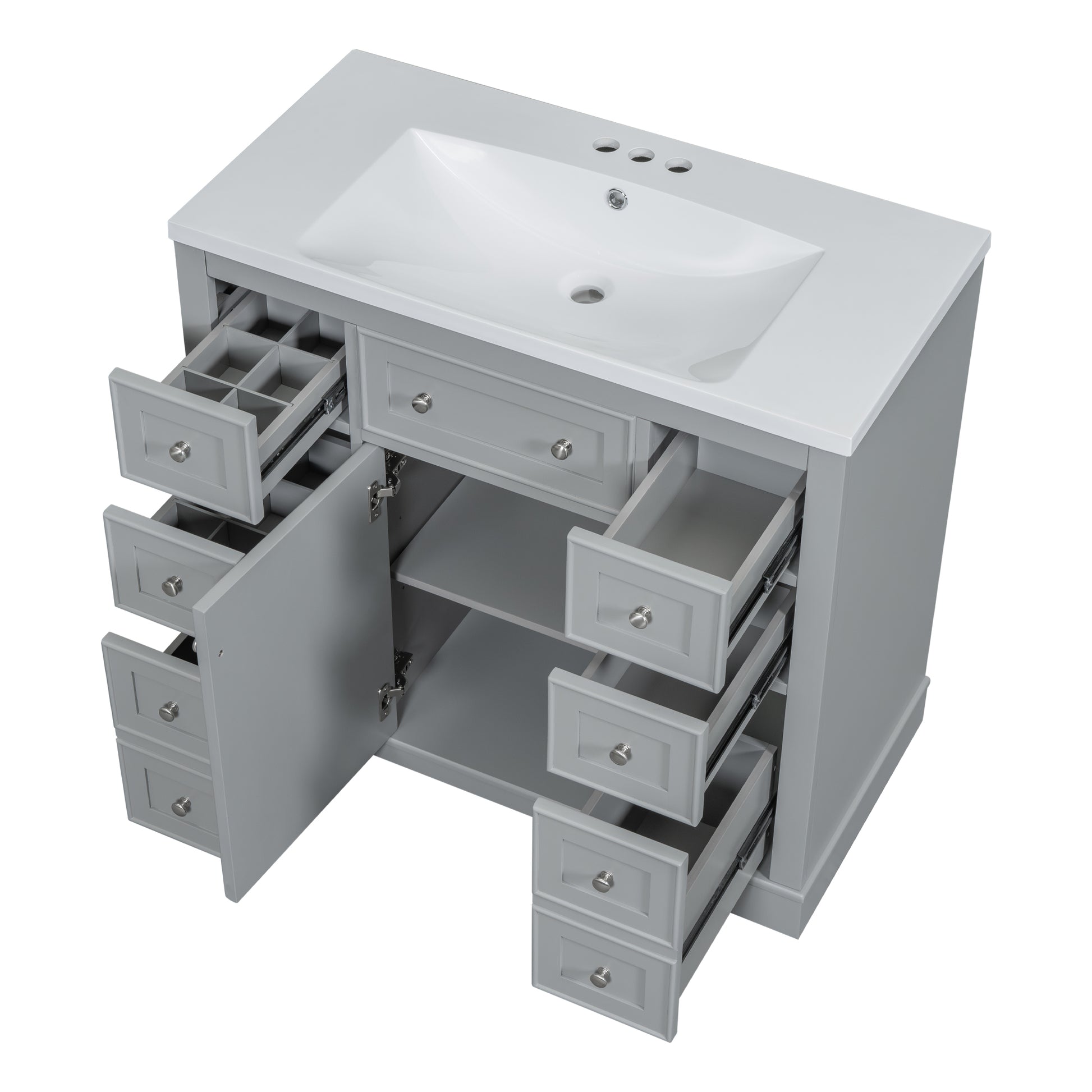 36" Bathroom Vanity With Sink Combo, One Cabinet And Six Drawers, Solid Wood And Mdf Board, Grey Old Sku:Sy999404Aae Grey Solid Wood Mdf