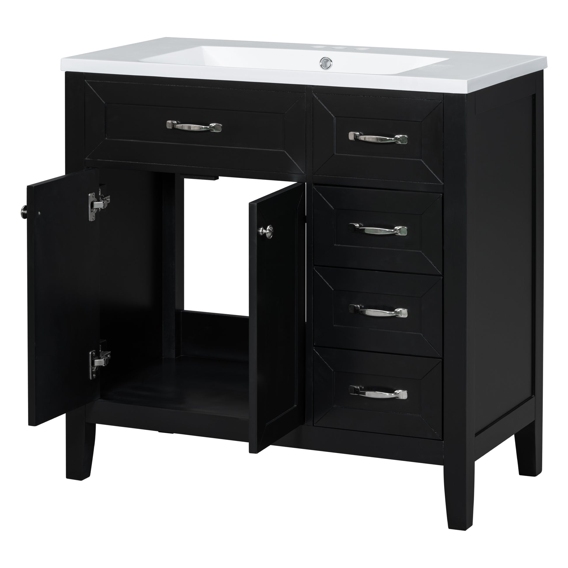 36" Bathroom Vanity With Sink Combo, Black Bathroom Cabinet With Drawers, Solid Frame And Mdf Board Black Solid Wood Mdf