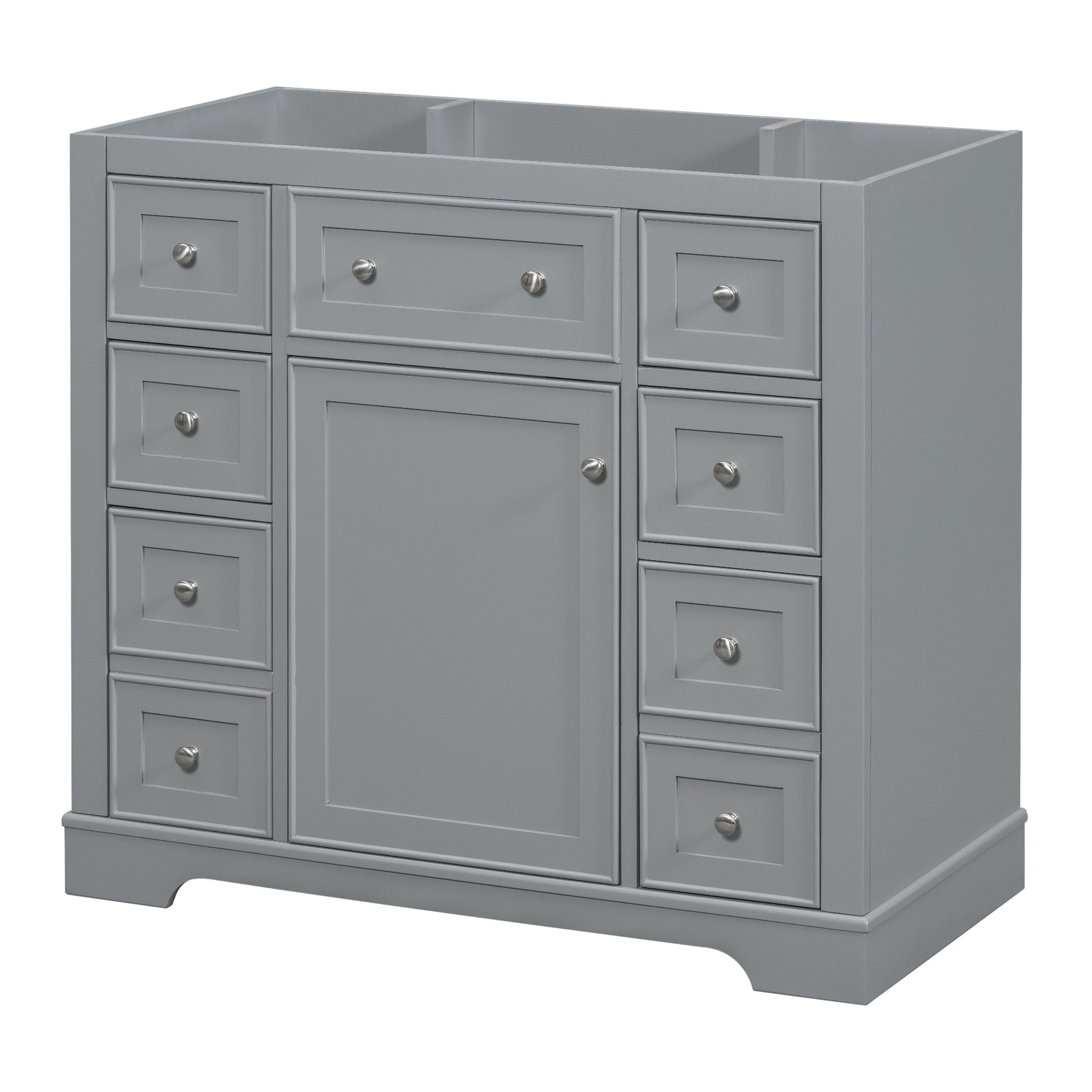 36" Bathroom Vanity Without Sink, Cabinet Base Only, One Cabinet And Six Drawers, Grey Grey Solid Wood Mdf