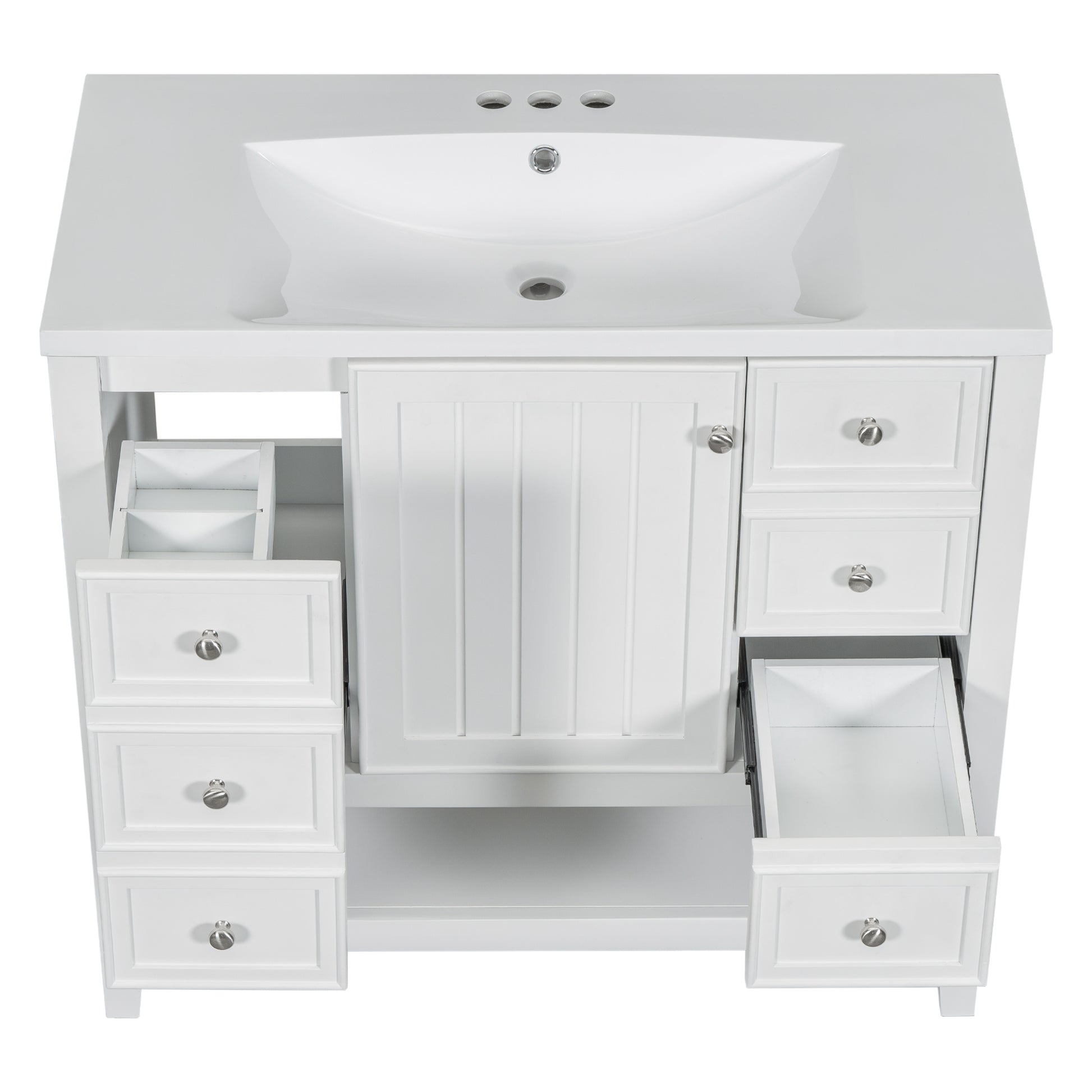 36" Bathroom Vanity With Sink Combo, One Cabinet And Three Drawers, Solid Wood And Mdf Board, White White Solid Wood Mdf