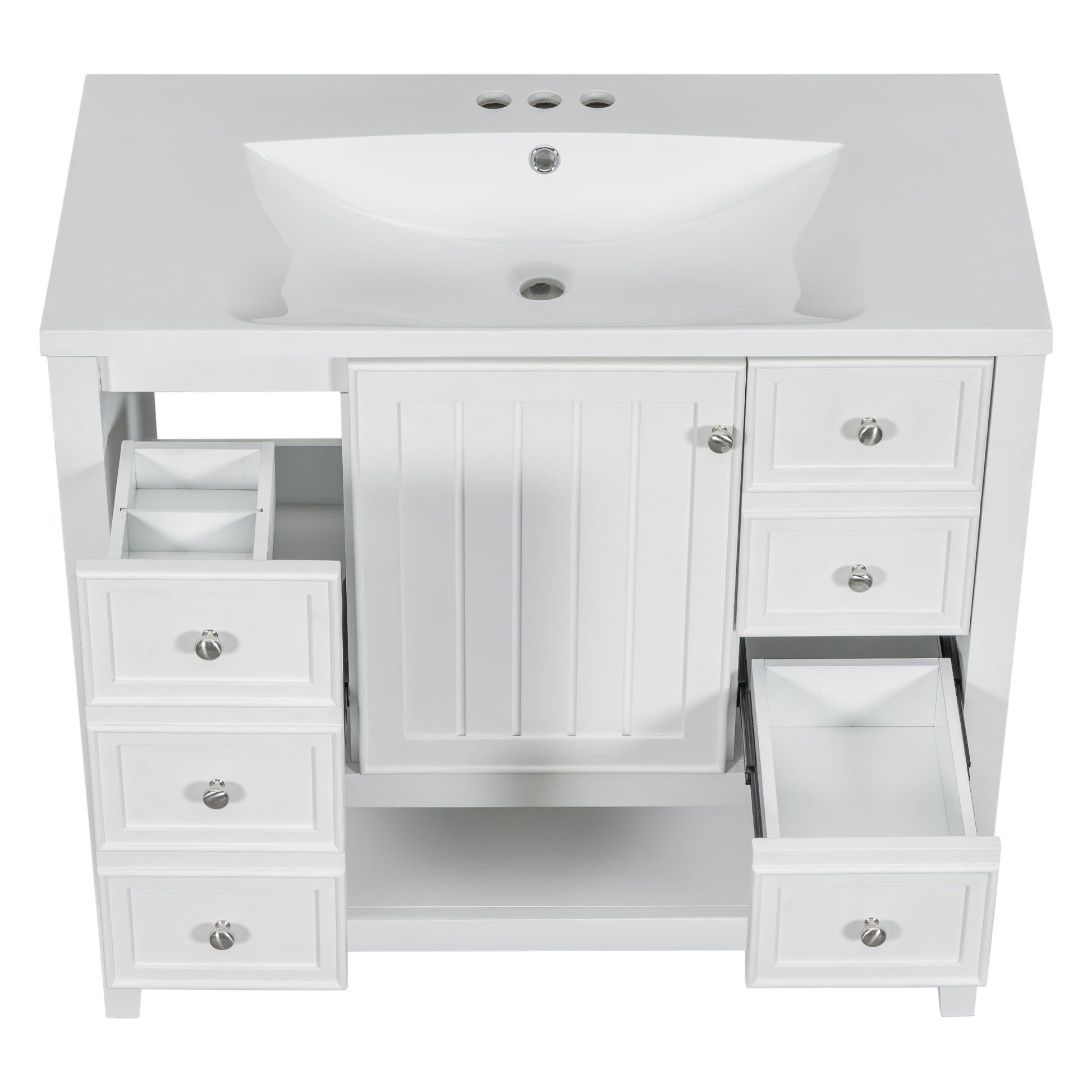 36" Bathroom Vanity With Sink Combo, One Cabinet And Three Drawers, Solid Wood And Mdf Board, White Old Sku:Sy999505Aak White Solid Wood Mdf