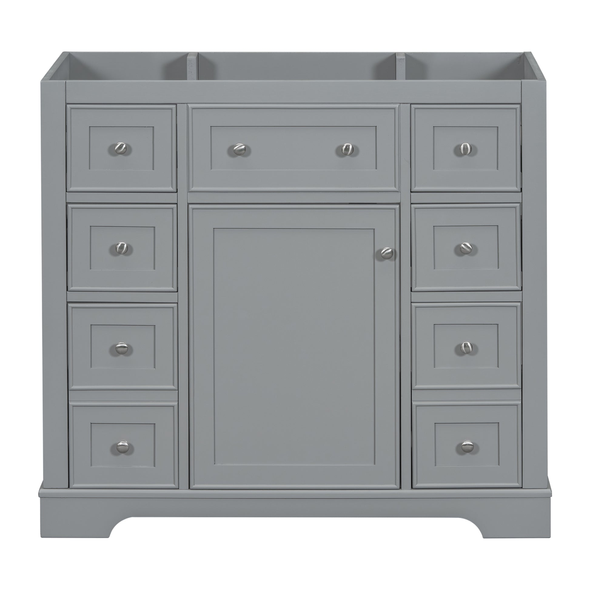 36" Bathroom Vanity Without Sink, Cabinet Base Only, One Cabinet And Six Drawers, Grey Grey Solid Wood Mdf