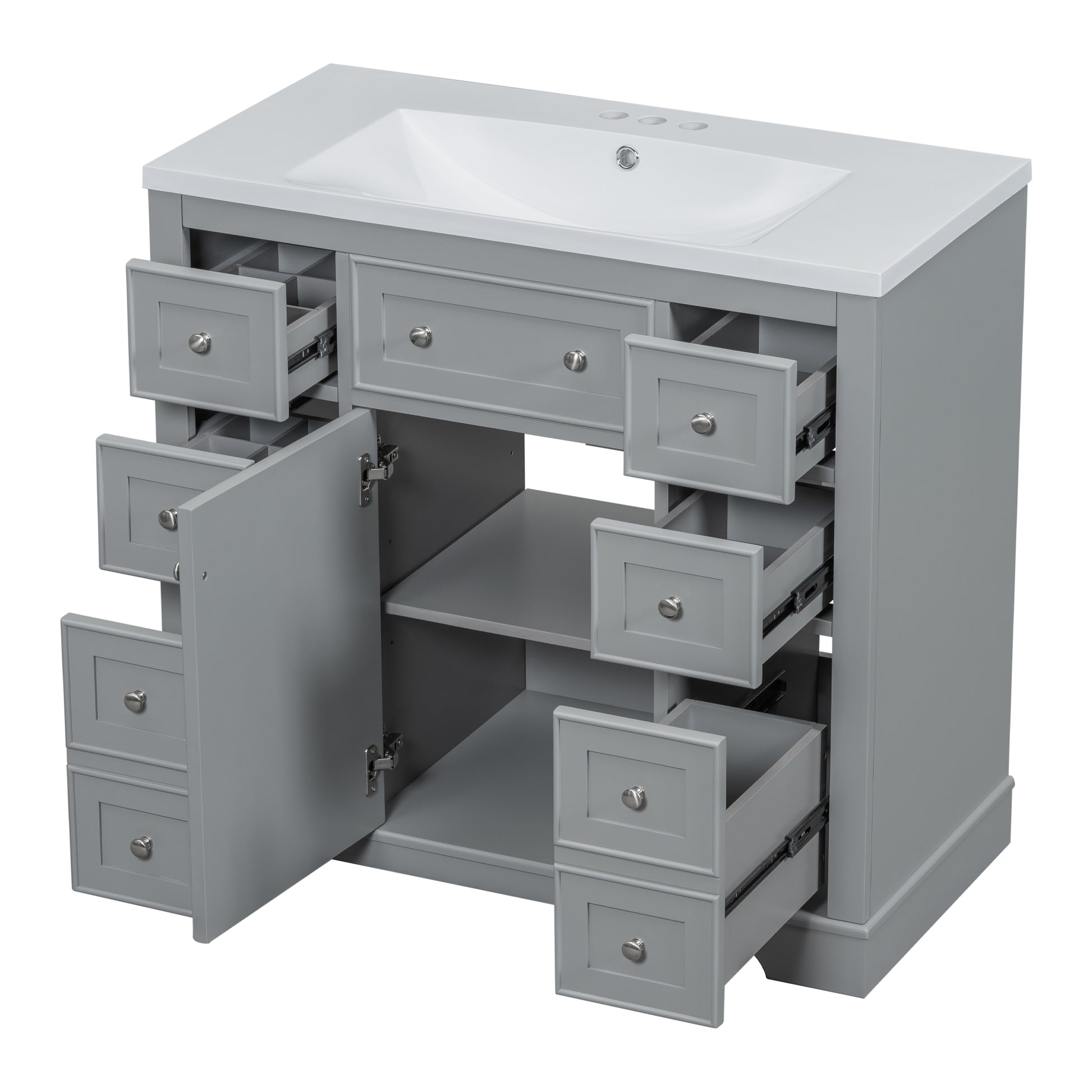 36" Bathroom Vanity With Sink Combo, One Cabinet And Six Drawers, Solid Wood And Mdf Board, Grey Old Sku:Sy999404Aae Grey Solid Wood Mdf