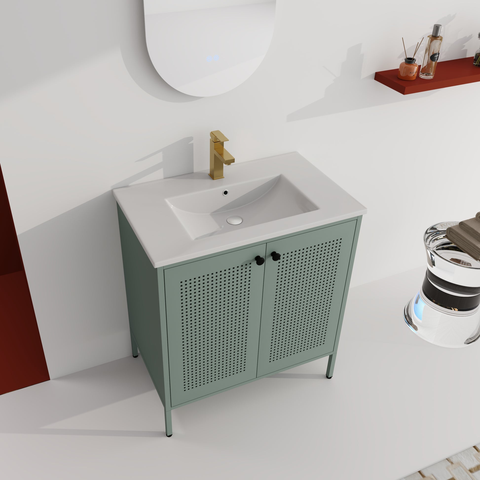 30 Inch Freestanding Bathroom Vanity With Ceramic SInk mint green-2-bathroom-freestanding-modern-steel